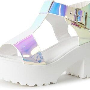 Women Sandals Heeled T-Strap Platform Chunky Mid Heel Wedges Summer Shoes